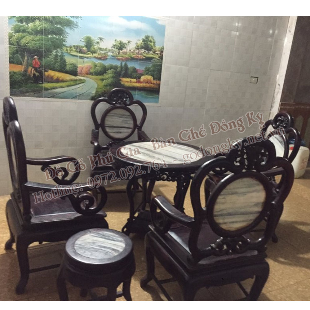 bộ ruột nho mặt đá gỗ gụ 7 món